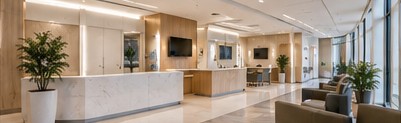 Illustrative medical practice reception interior